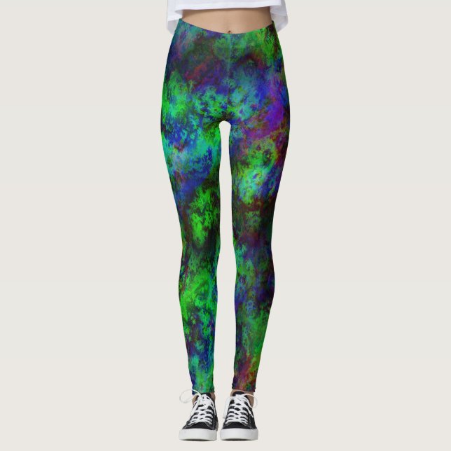 Galaxy Multi-color Abstract Green Nebula Leggings (Front)