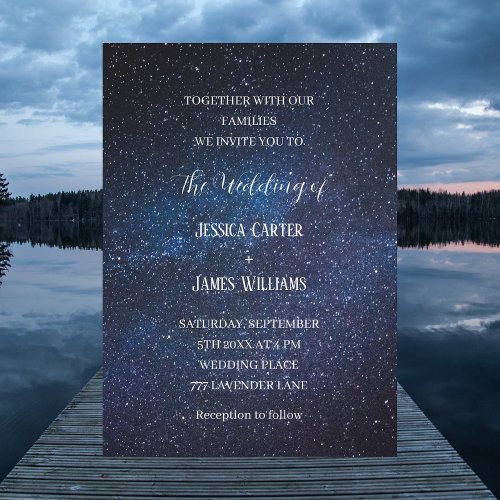 Galaxy Navy Blue Sky Starry Night Wedding Invitation