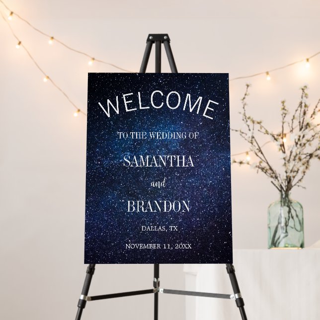 Galaxy Navy Blue Stars Sky Wedding Welcome Sign  (In Situ (Stand))