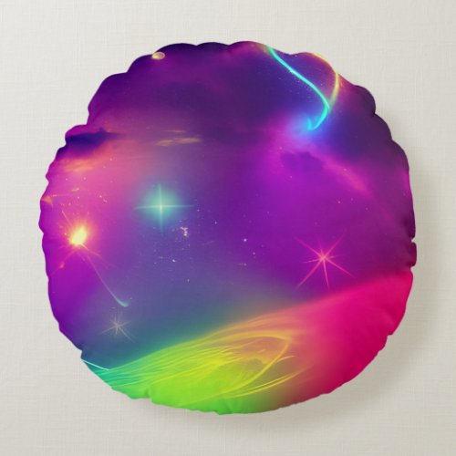 Galaxy nebula abstract art round pillow