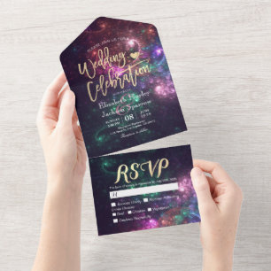 Galaxy Nebula Constellations Gorgeous Wedding RSVP All In One Invitation