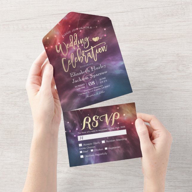 Galaxy Nebula Constellations Gorgeous Wedding RSVP All In One Invitation (Tearaway)
