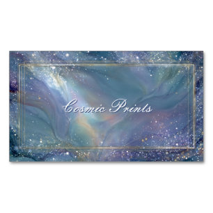 Galaxy Nebula Gold Frame Abstract Celestial Business Card Magnet