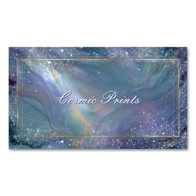 Galaxy Nebula Gold Frame Abstract Celestial Business Card Magnet (Front)