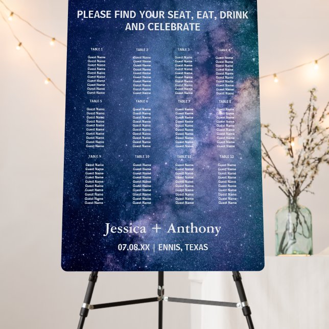 Galaxy Nebula Night Sky Navy Blue Wedding Foam Board (In Situ (Stand))