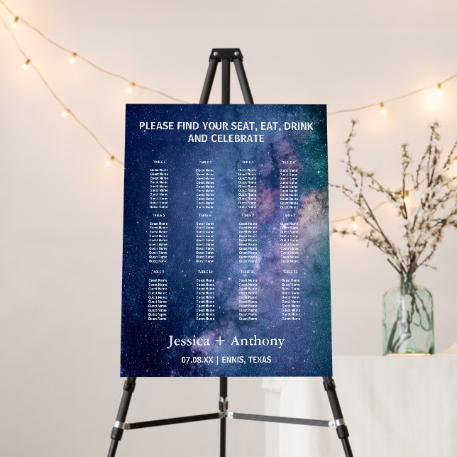 Galaxy Nebula Night Sky Navy Blue Wedding Foam Board (In Situ (Stand))
