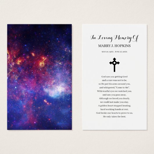 Galaxy Nebula Sympathy Funeral Prayer Card (Front & Back)