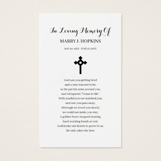 Galaxy Nebula Sympathy Funeral Prayer Card (Back)