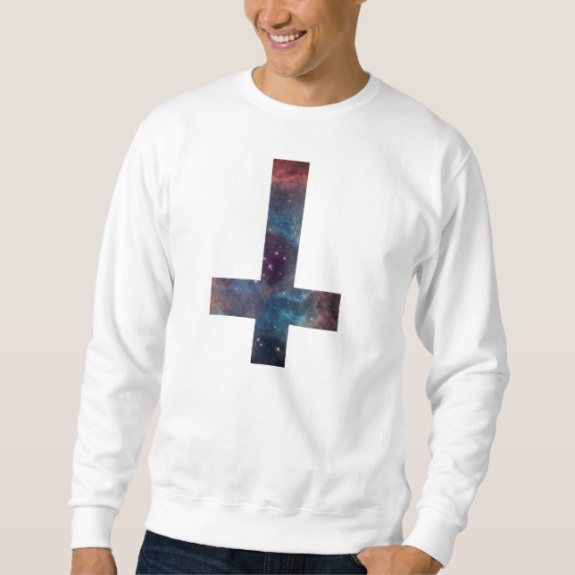 Galaxy Nebula Upside down cross Sweatshirt (Front)