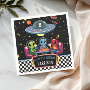 Galaxy Neon Space Alien Boys Birthday Napkins
