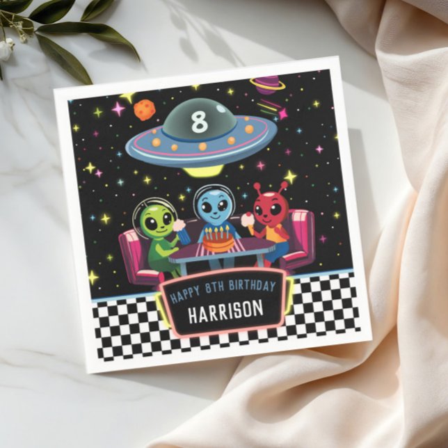 Galaxy Neon Space Alien Boys Birthday Napkins (Creator Uploaded)