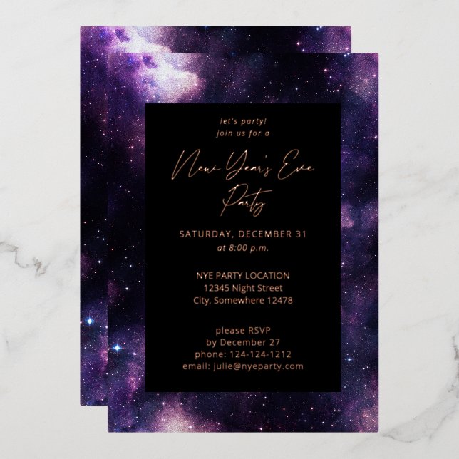 Galaxy New Year's Eve Party Foil Invitation (Front/Back)