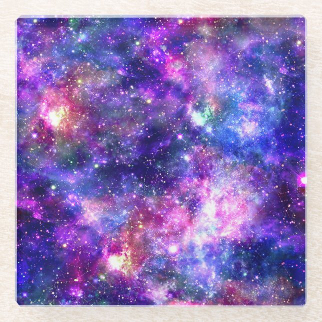 Galaxy Night Print Cosmic Design Glass Coaster (Front)