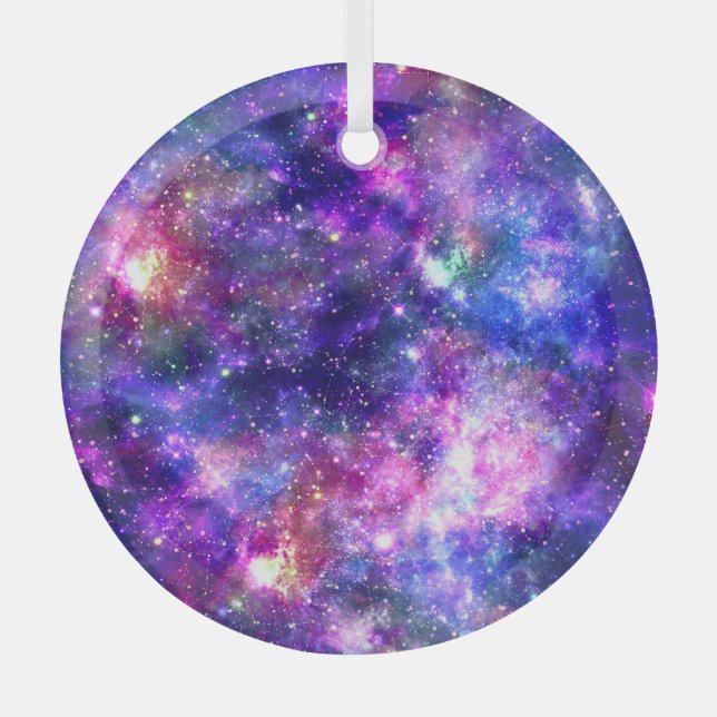 Galaxy Night Print Cosmic Design Glass Ornament (Front)