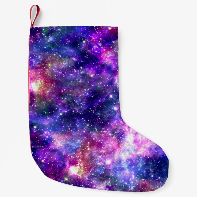 Galaxy Night Print Cosmic Design Small Christmas Stocking (Front)