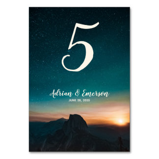 Galaxy Night Sky Elegant Stars Mountains Wedding Table Number