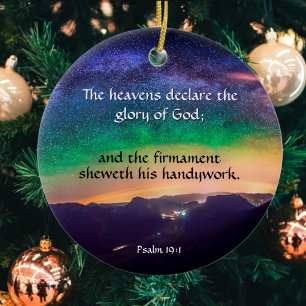 Galaxy Night Sky Psalm 19 Verse Stars Ceramic Ornament