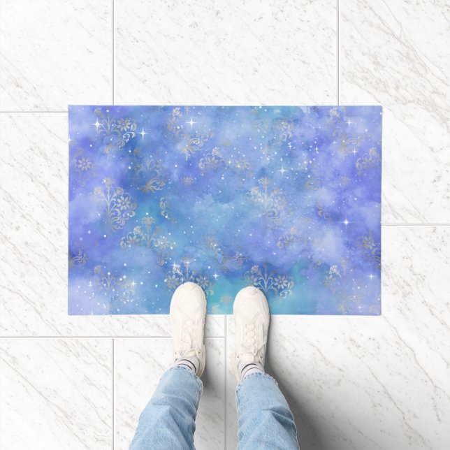 Galaxy Night Sky Stars Teal Purple Blue Silver Doormat (Indoor)