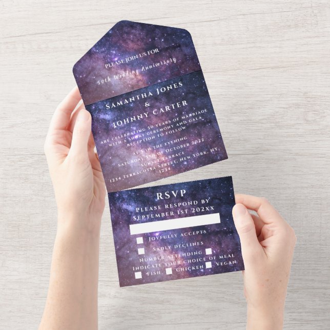 Galaxy Night Sky Wedding Nebula All In One All In One Invitation (Tearaway)