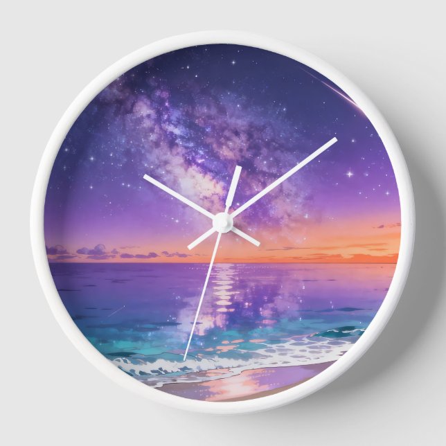 Galaxy Ocean Sunset Wall Clock (Front)