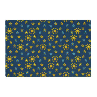 Galaxy Orange and Blue  Sun and Stars Gems Pattern Placemat