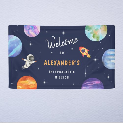 Galaxy Outer Space Birthday Watercolor Welcome Banner