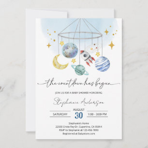 Galaxy Outer Space Blue Baby Shower Invitation