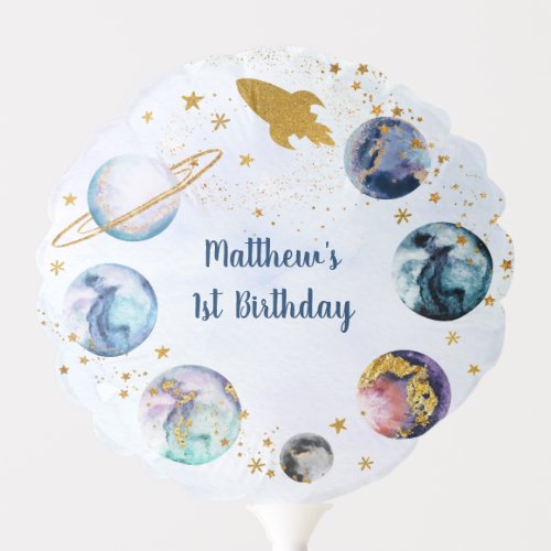 Galaxy Outer Space Blue Gold Birthday Balloon
