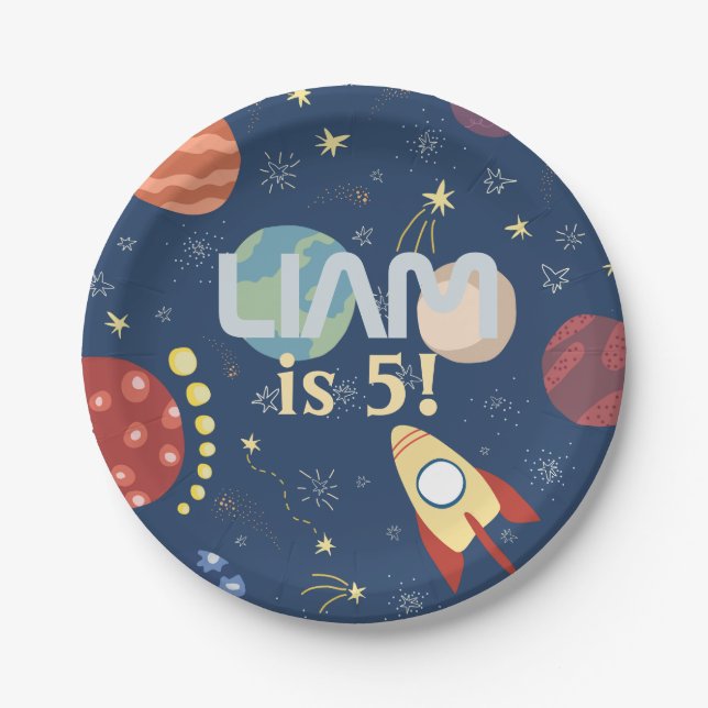 Galaxy Outer Space Kid's Birthday Paper Plate (Front)
