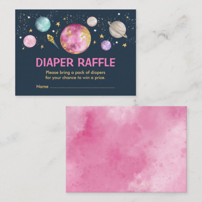 Galaxy Outer Space Moon Star Girl Diaper Raffle Enclosure Card (Front/Back)