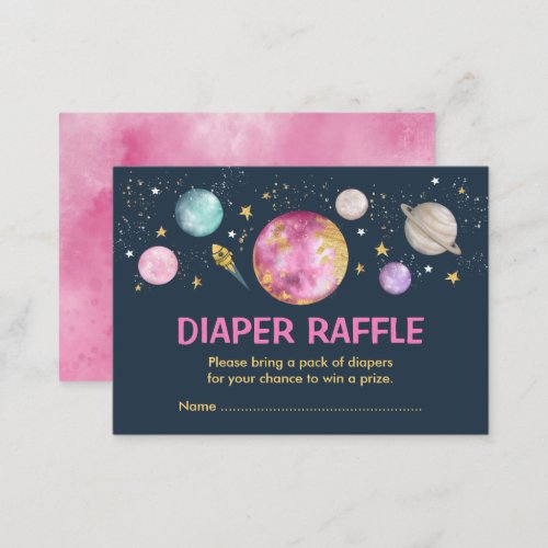 Galaxy Outer Space Moon Star Girl Diaper Raffle Enclosure Card