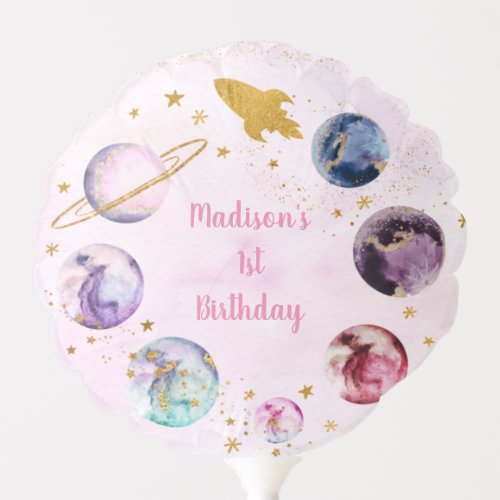 Galaxy Outer Space Pink Gold Birthday Balloon