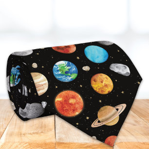 Galaxy Outer Space Planet Watercolor Illustration Neck Tie
