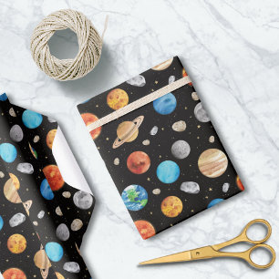 Galaxy Outer Space Planet Watercolor Illustration  Wrapping Paper