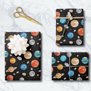Galaxy Outer Space Planet Watercolor Illustration  Wrapping Paper Sheets