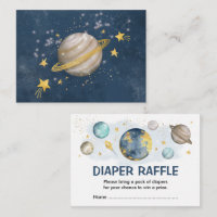 Galaxy Outer Space Planets Moon Star Diaper Raffle Enclosure Card