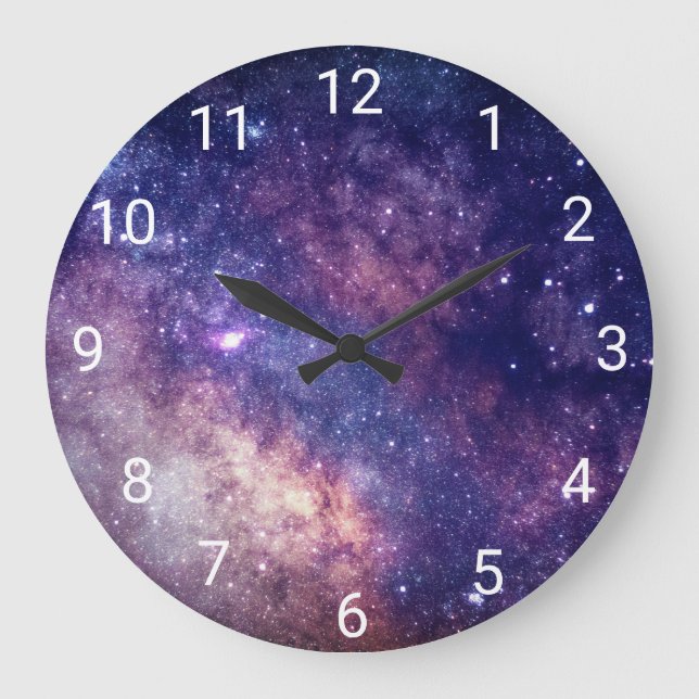 Galaxy Outer space Sky Stars Blue Night Numbers  Large Clock (Front)
