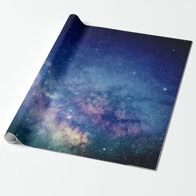 Galaxy Outer space Sky Stars Celestial Blue  Wrapp Wrapping Paper (Unrolled)