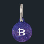 Galaxy Outer Space Stars Pet ID Tag<br><div class="desc">Futuristic galaxy night sky star background with a custom cat or dog monogram initial. Type in your personalized contact information on the back of this pretty pet ID collar charm. Find our coordinating bowls to build a matching set of pet accessories.</div>