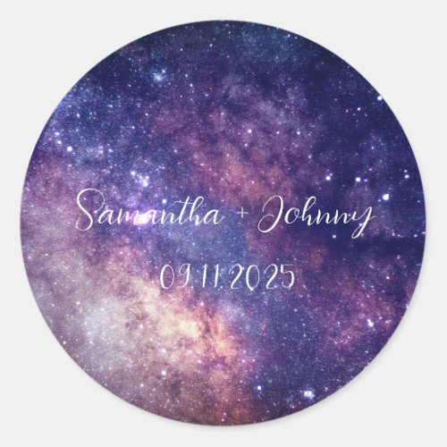 Galaxy Outer Space Stars Starry Night Wedding Classic Round Sticker