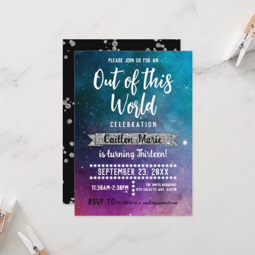 Galaxy Outer Space Teen Birthday Invitation