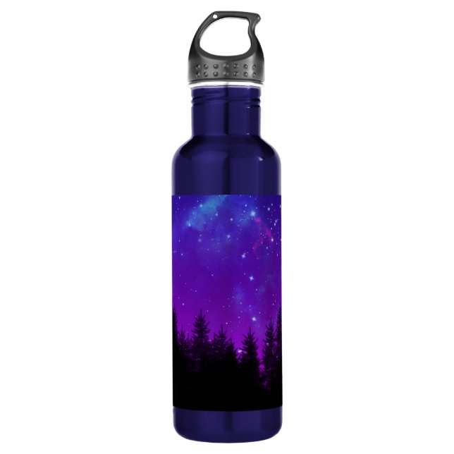 Galaxy Over the Forest at Night Stainless Steel Water Bottle (Front)