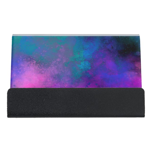 Galaxy Paint Splatter Effect Blue Desk Business Card Holder (Front)