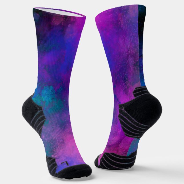 Galaxy Paint Splatter effect Blue Purple Socks (Angled)