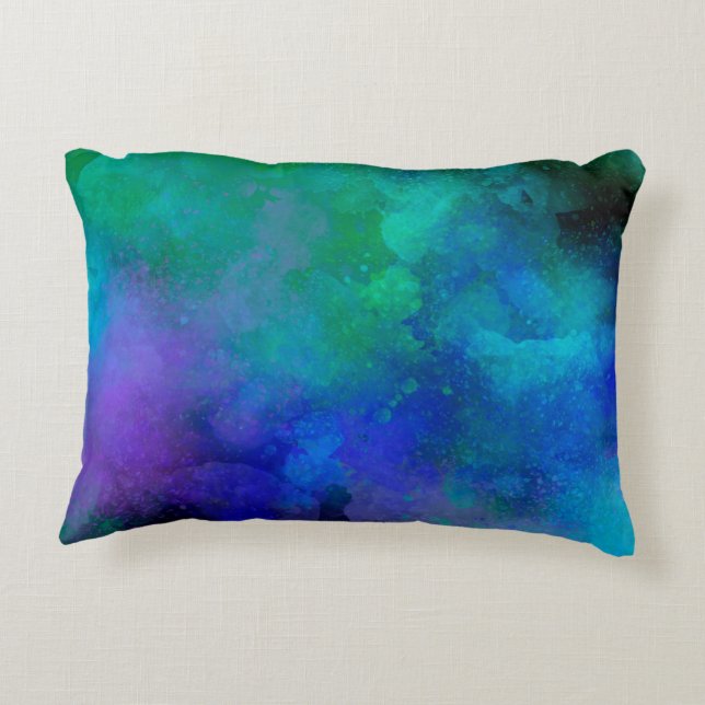 Galaxy Paint Splatter effect Green Blue  Accent Pillow (Back)