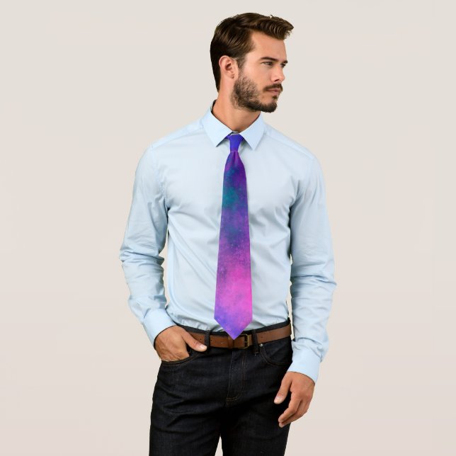 Galaxy Paint Splatter effect Pink & Blue Neck Tie (In Situ)