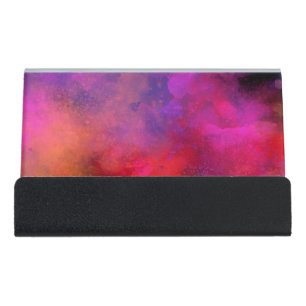 Galaxy Paint Splatter Effect Pink Desk Business Card Holder