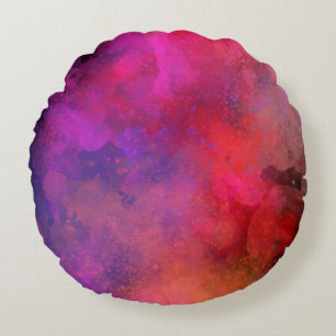 Galaxy Paint Splatter effect pink Red Round Pillow