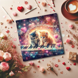 Galaxy Pastel Hearts Music Kittens Valentines Holiday Card