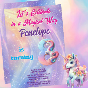 Galaxy Pastel Unicorn 8th Birthday Magical Girl Invitation